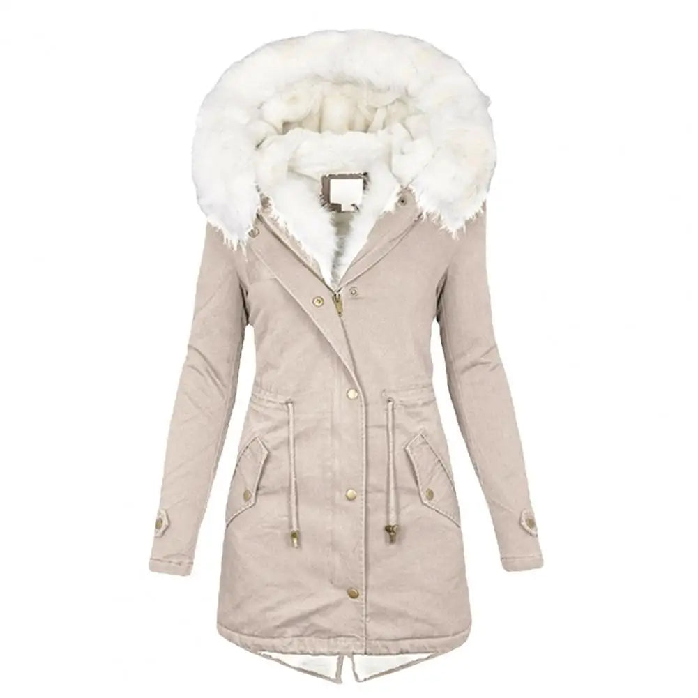 ModeGeist | Parka Mantel - Lange Länge - Kunstfellkapuze - Warm Gepolstert - Reißverschlussverschluss