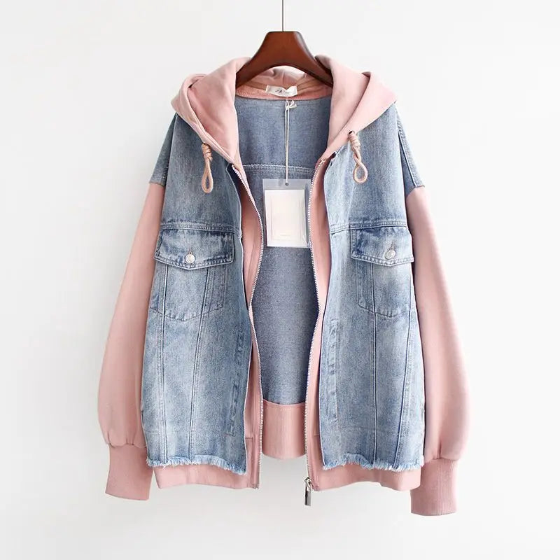 ModeGeist | Denim-hoodie Jacke Hybrid Design Trendy und Lässig