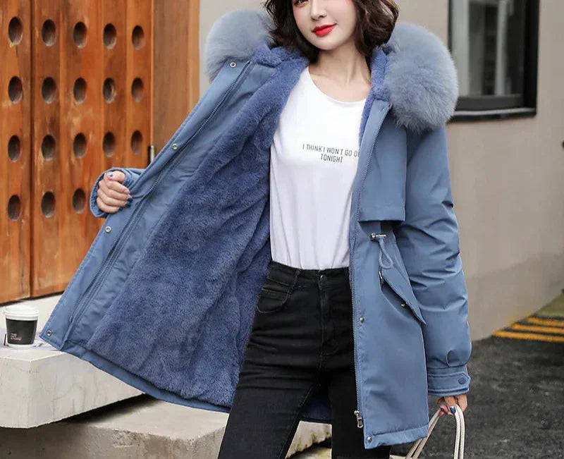 ModeGeist | Winterjacke Gefüttert mit Abnehmbarem Kunstpelzkragen und Kapuze