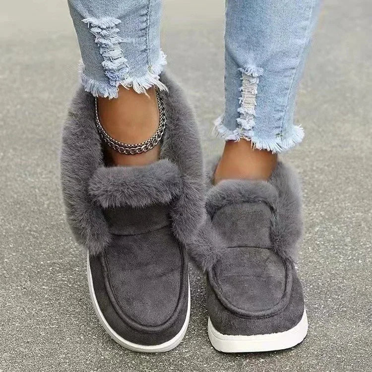 ModeGeist | Slip-On-Velours-Stiefeletten mit Plüschigem Fellfutter