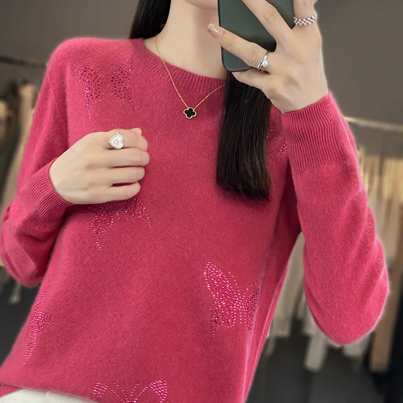 MODEGEIST Damen Strickpullover Schmetterling-Design Weich
