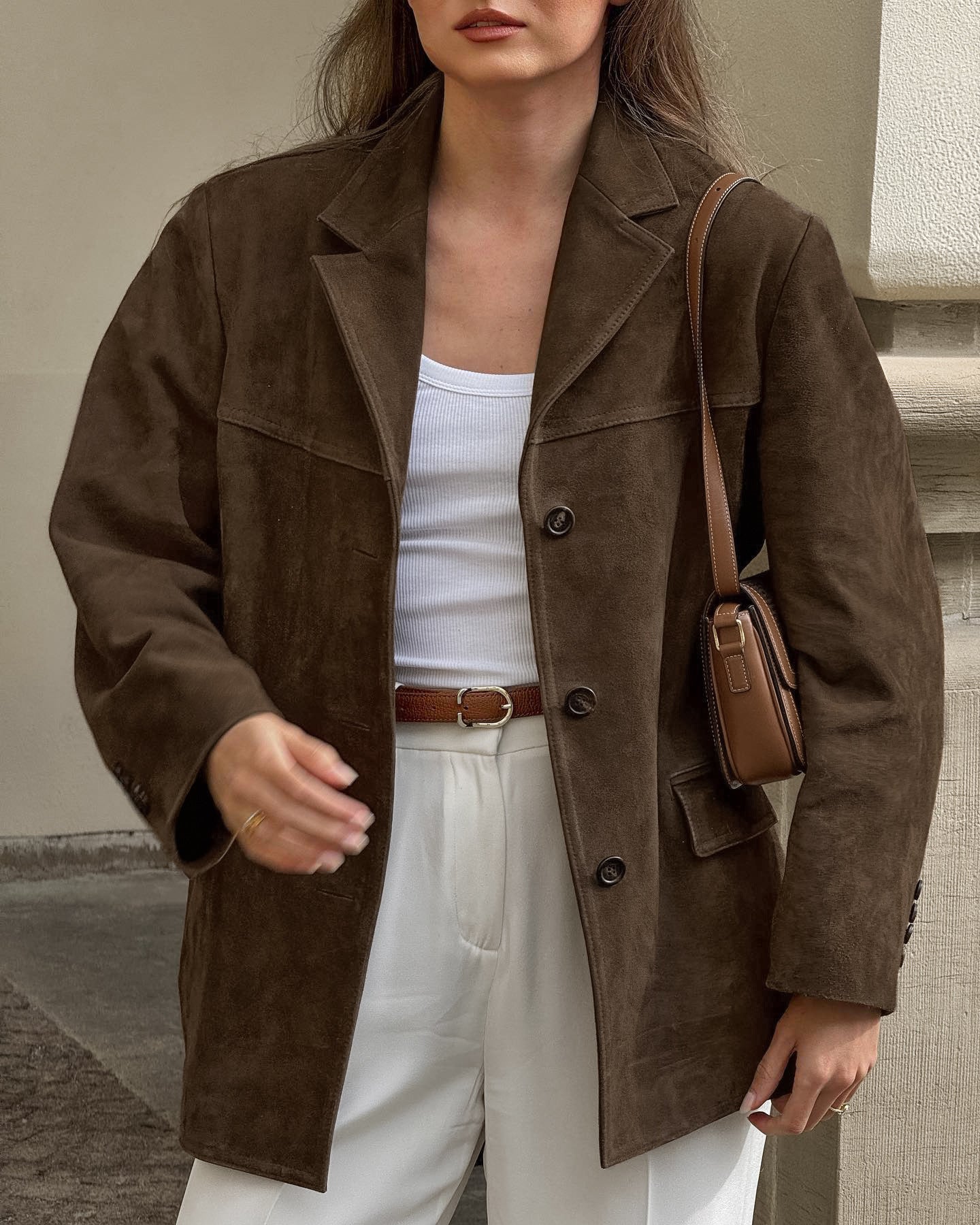 ModeGeist | Weite Wildlederjacke mit retro Samt-Revers Loise