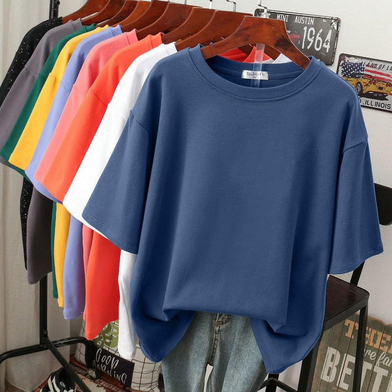 ModeGeist | Oversized Baumwoll-Basic-T-Shirt für Damen