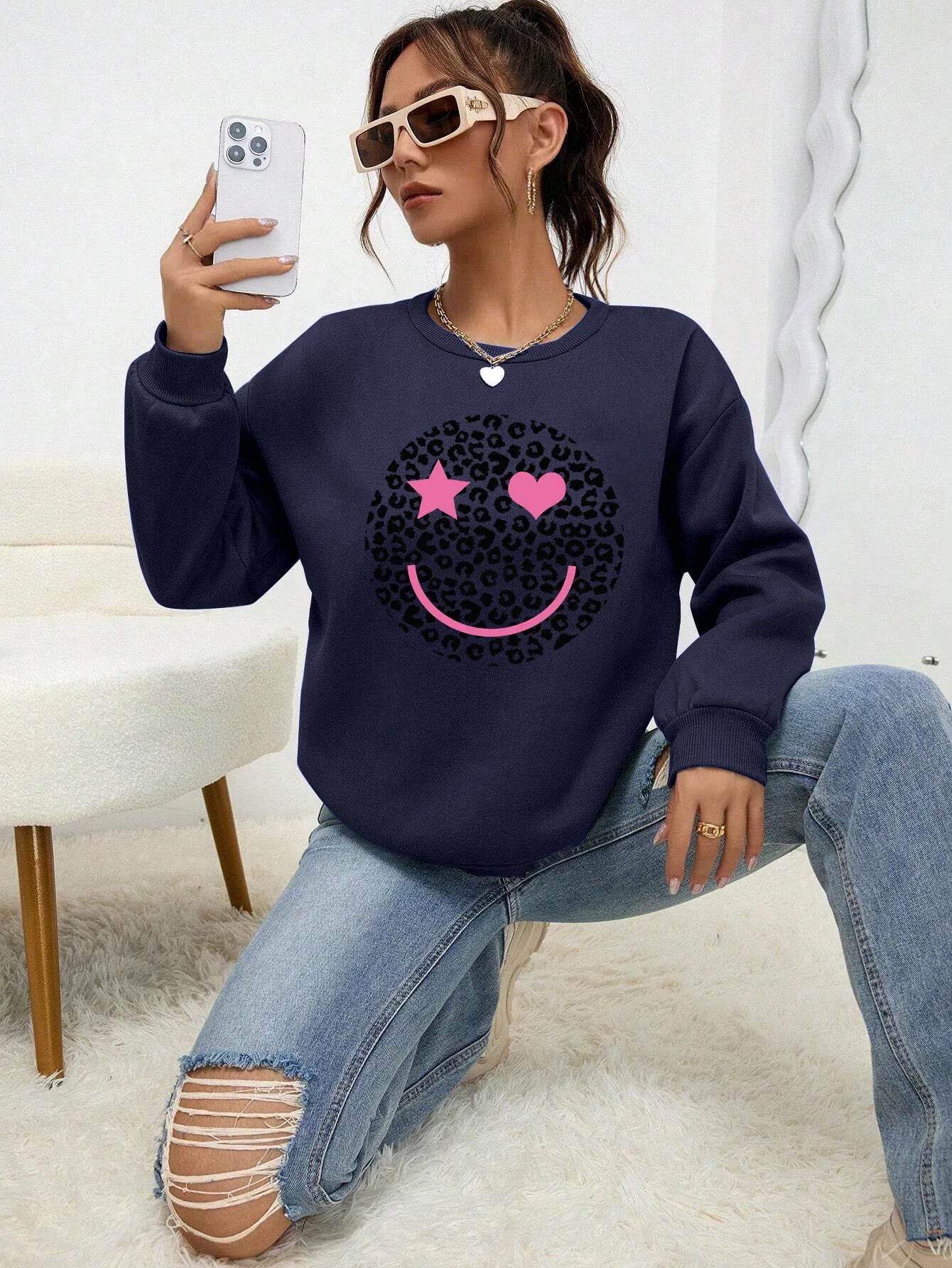 ModeGeist | Lässiges Sweatshirt mit Leopardenmotiv Baumwollmischung Trendy und Komfortabel