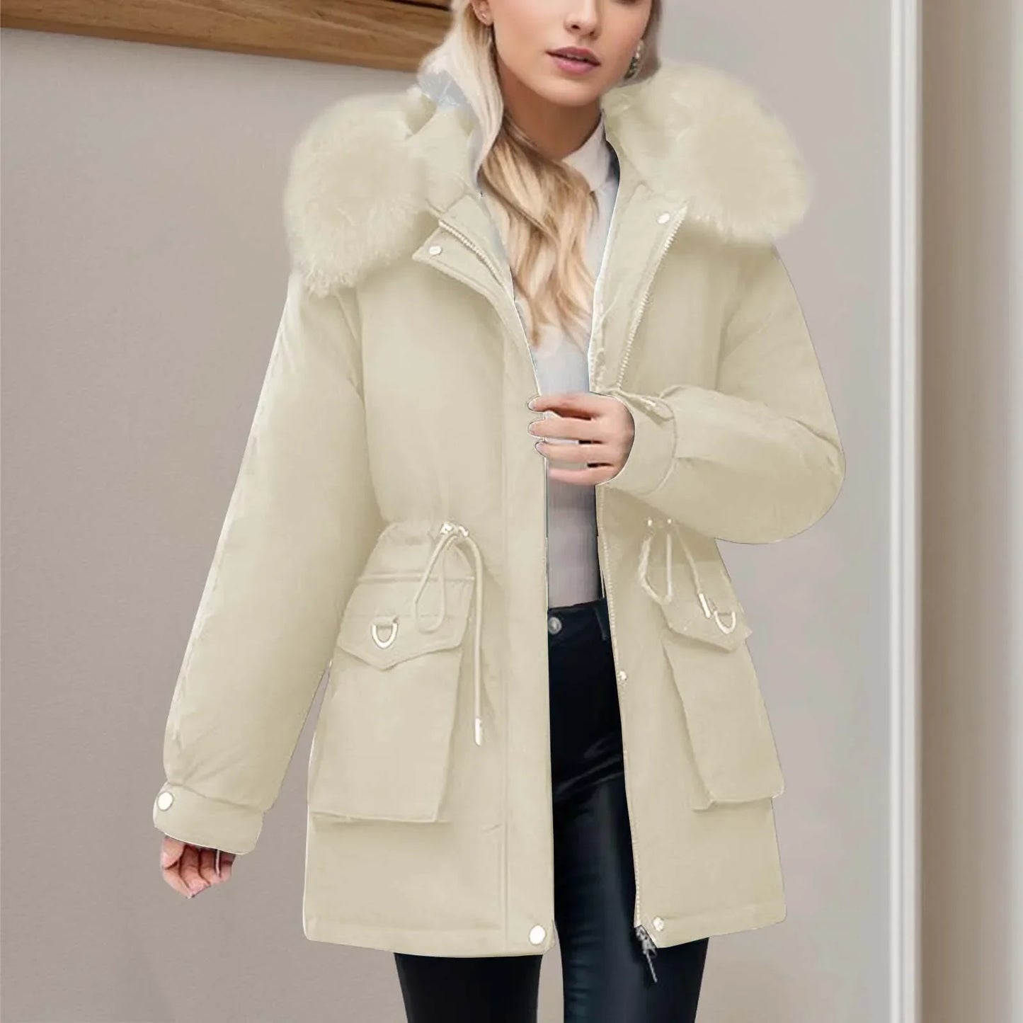 ModeGeist | Winter-Windbreaker mit Kapuze, Durchgehendem Reißverschluss, Taillenzug und Taschen