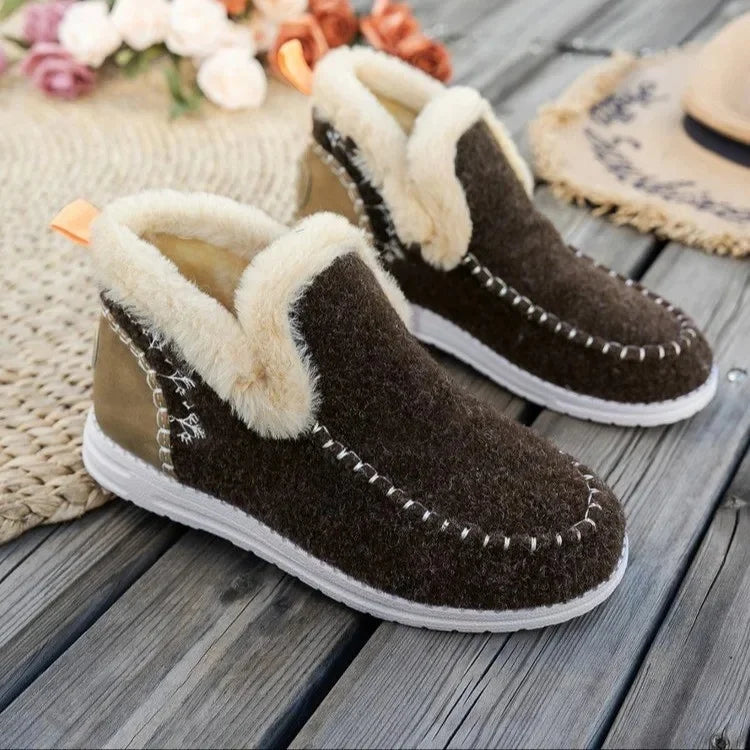 ModeGeist | Knöchelstiefel – Filz-Obermaterial – Faux-Fur-Futter – Slipper – Lässiger Schnitt