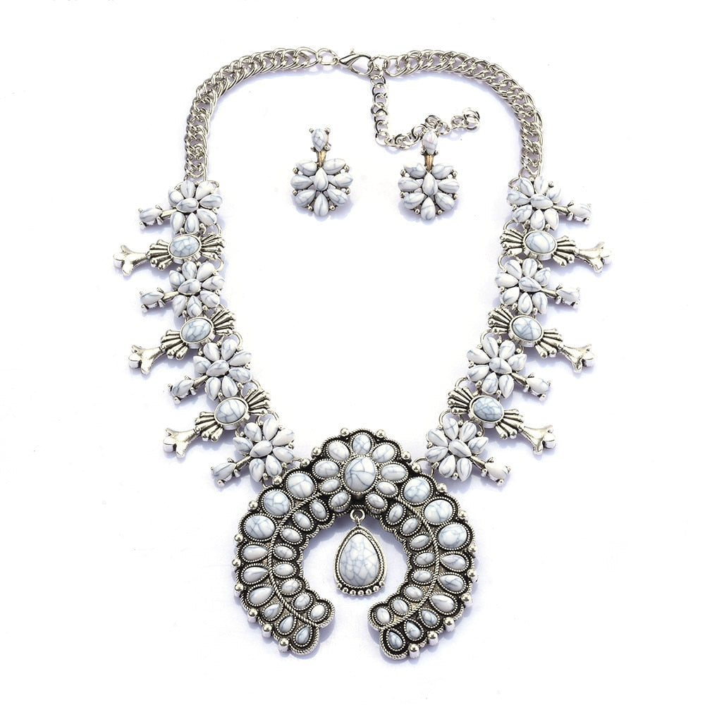 MODEGEIST Damen Schmuckset Türkis Blütenmuster Southwest Design