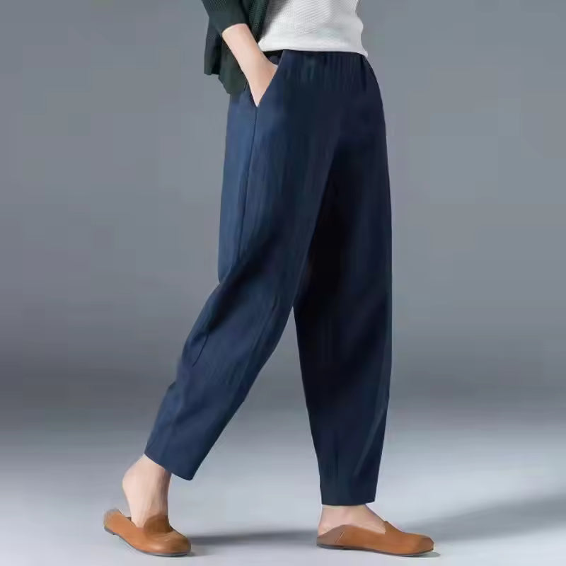 MODEGEIST Damen Sommerhose Leichtes Gewebe Beige Entspannt