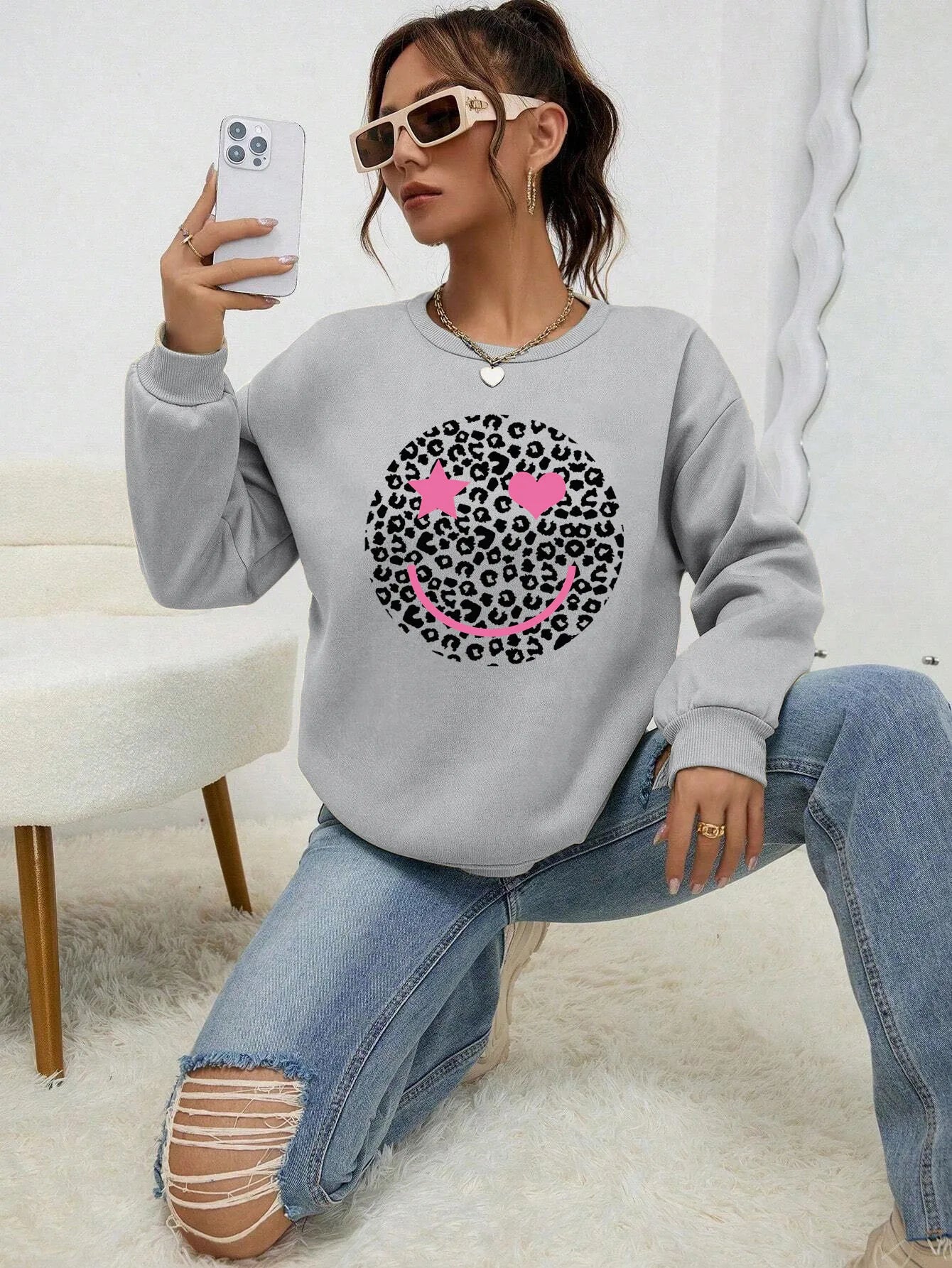 ModeGeist | Lässiges Sweatshirt mit Leopardenmotiv Baumwollmischung Trendy und Komfortabel