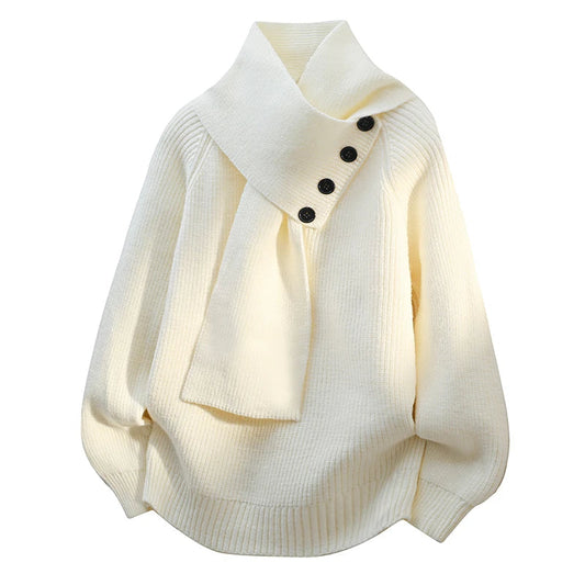 MODEGEIST Damen Schalkragen Pullover Weicher Strick Beige