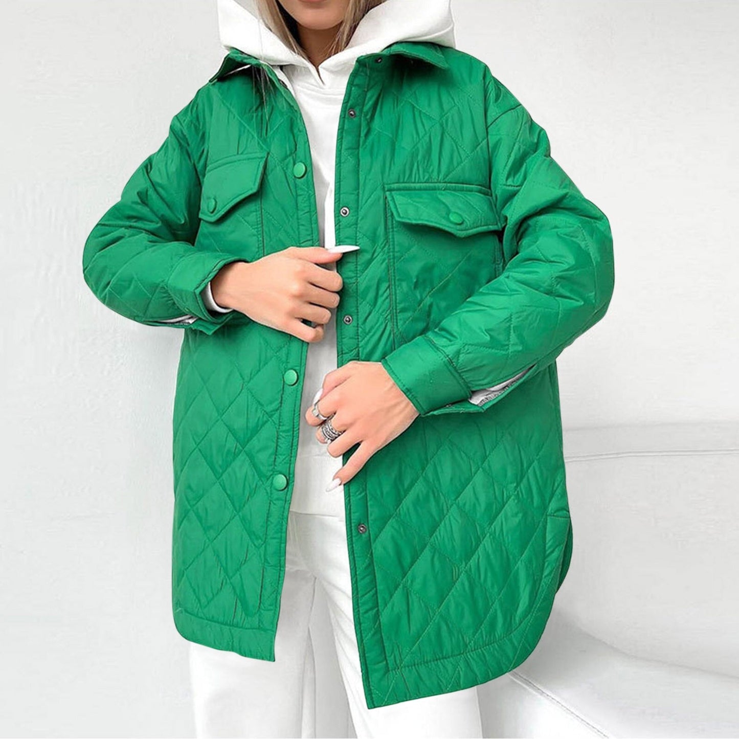 ModeGeist | Lange Steppjacke mit Druckknopfverschluss für Frauen Ideal für Den Winter