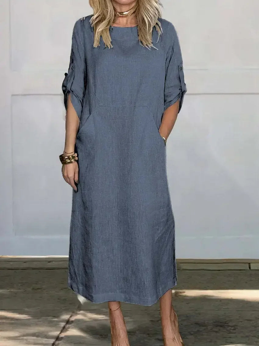 MODEGEIST Damen A-Linien Kleid Locker Abend Drapiert Hellblau