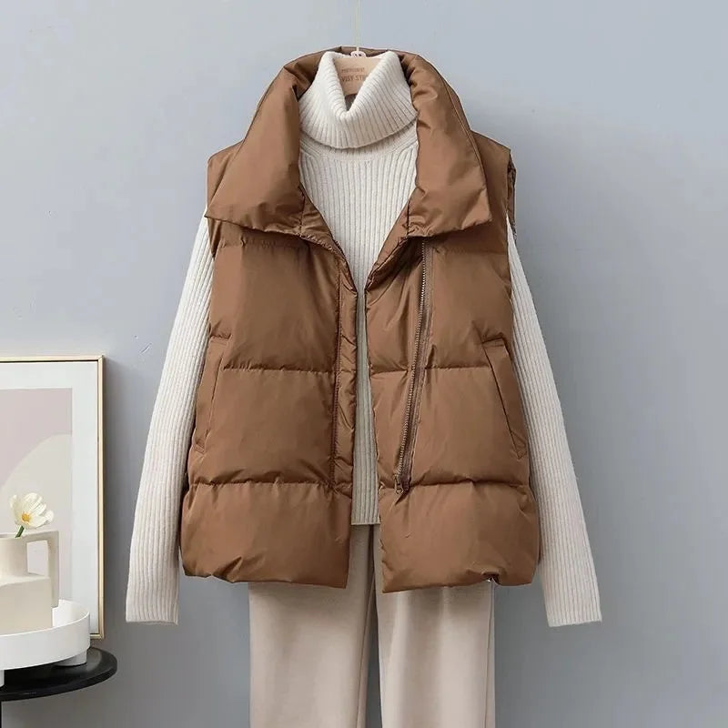 ModeGeist | Kurze Pufferweste mit Hohem Kragen Polyester Minimalistisch, Komfortabel