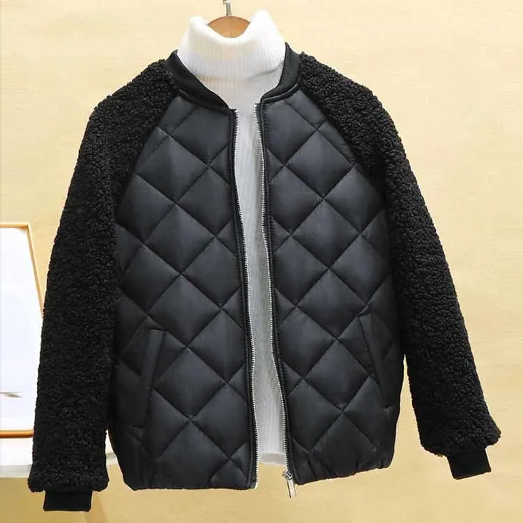 ModeGeist | Kurze Lässige Leichte Kunstlammwoll Winterjacke