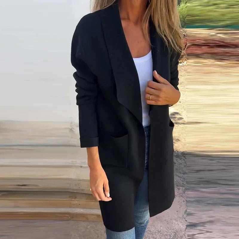 ModeGeist | Einfarbiger Mid Length Cardigan Mantel