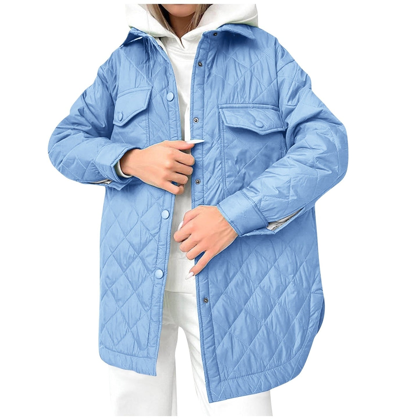 ModeGeist | Lange Steppjacke mit Druckknopfverschluss für Frauen Ideal für Den Winter