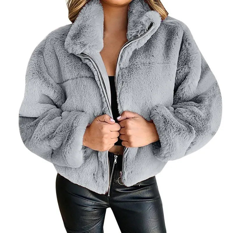 ModeGeist | Faux-Fur-Jacke - Übergroßer Schnitt - Hoher Kragen - Volle Reißverschluss - Weich & Gemütlich