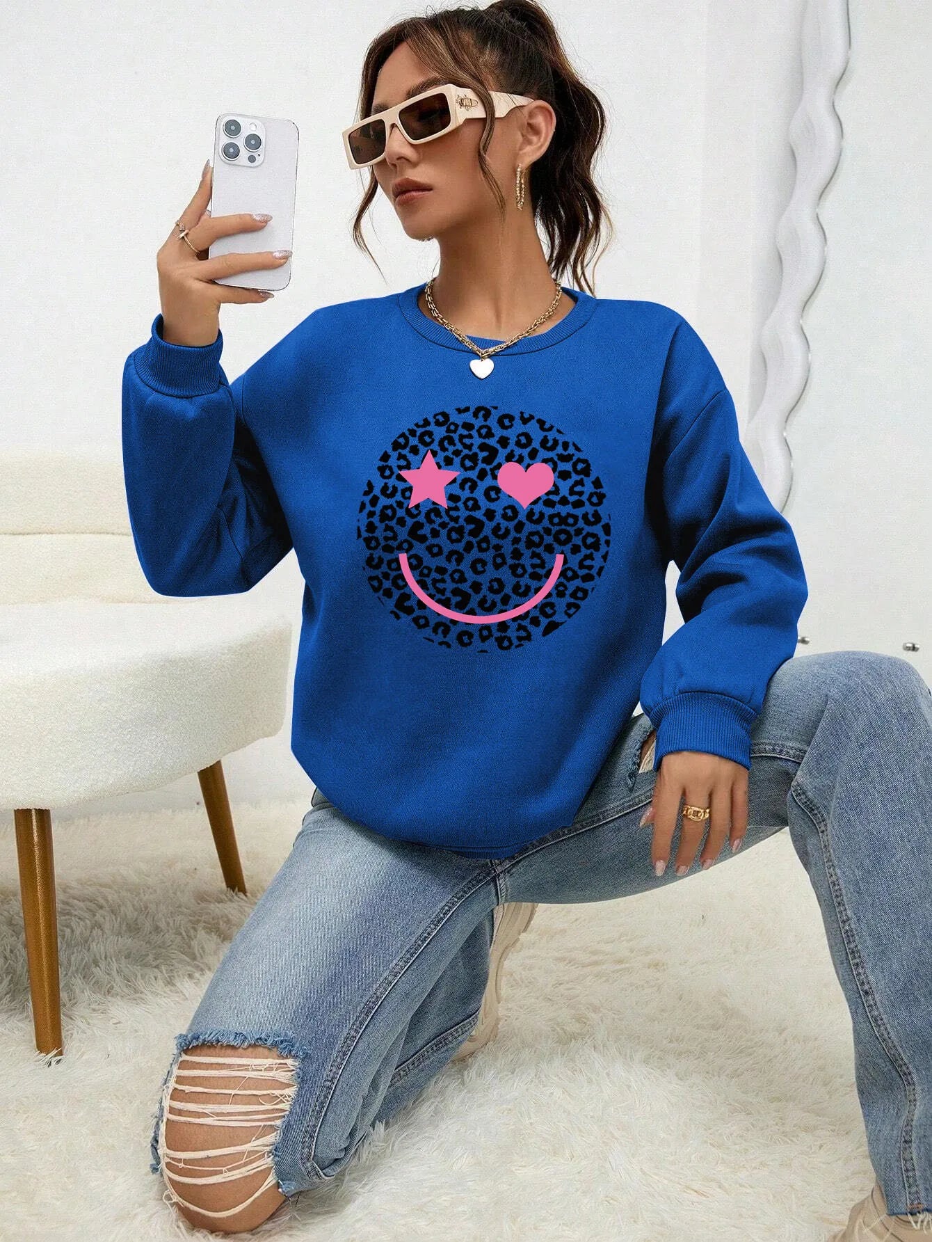 ModeGeist | Lässiges Sweatshirt mit Leopardenmotiv Baumwollmischung Trendy und Komfortabel
