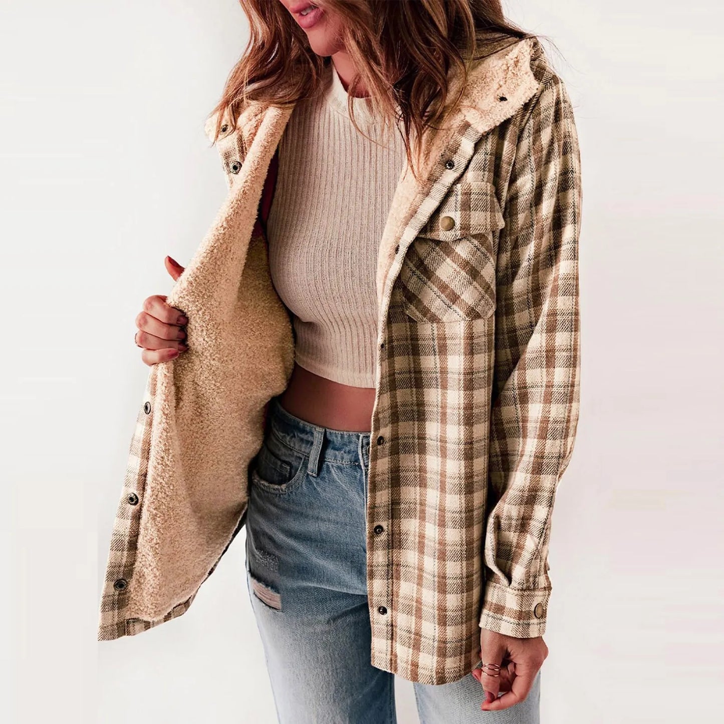 ModeGeist | Sherpa - Hemd Beige - Damen Gemütliche Flanelljacke