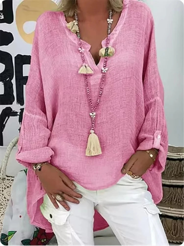 MODEGEIST Damen Oversize-Bluse Leichter Stoff Entspannte Passform