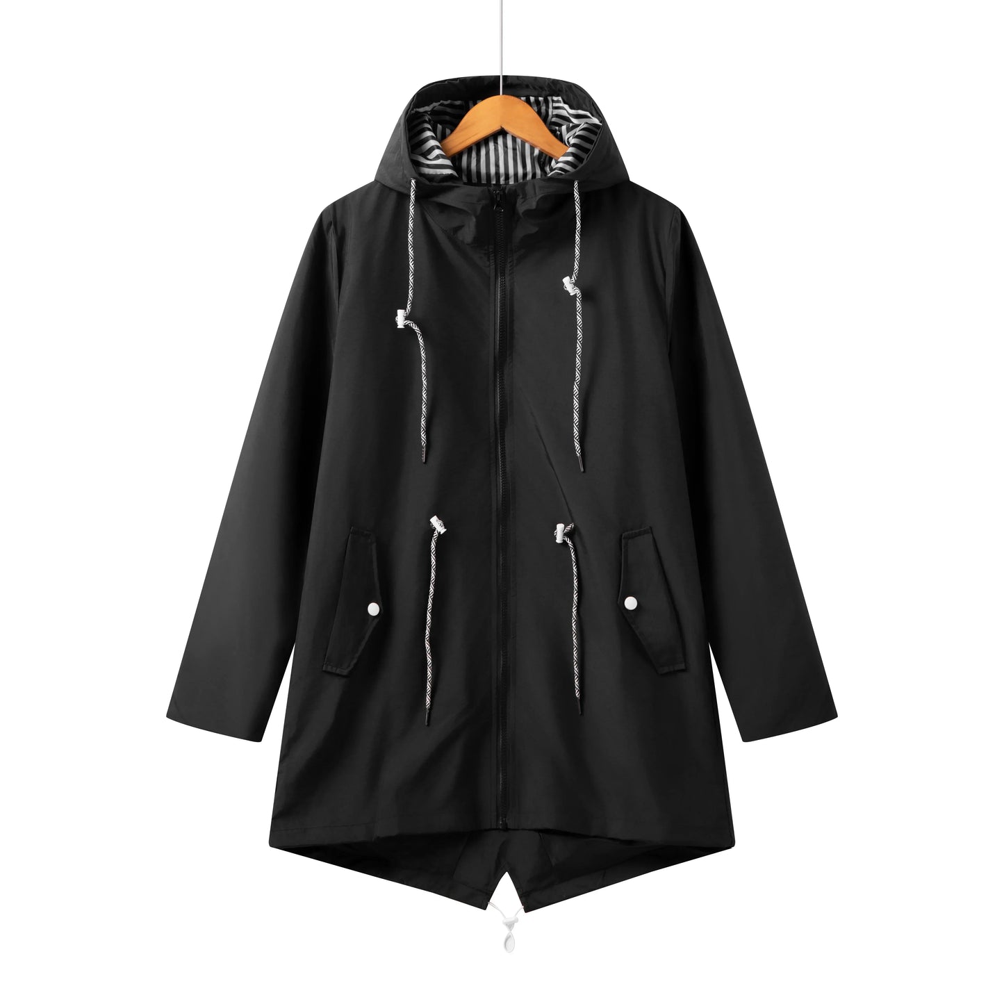 ModeGeist | Damen Kapuze Wasserdichter Trenchcoat Lässig