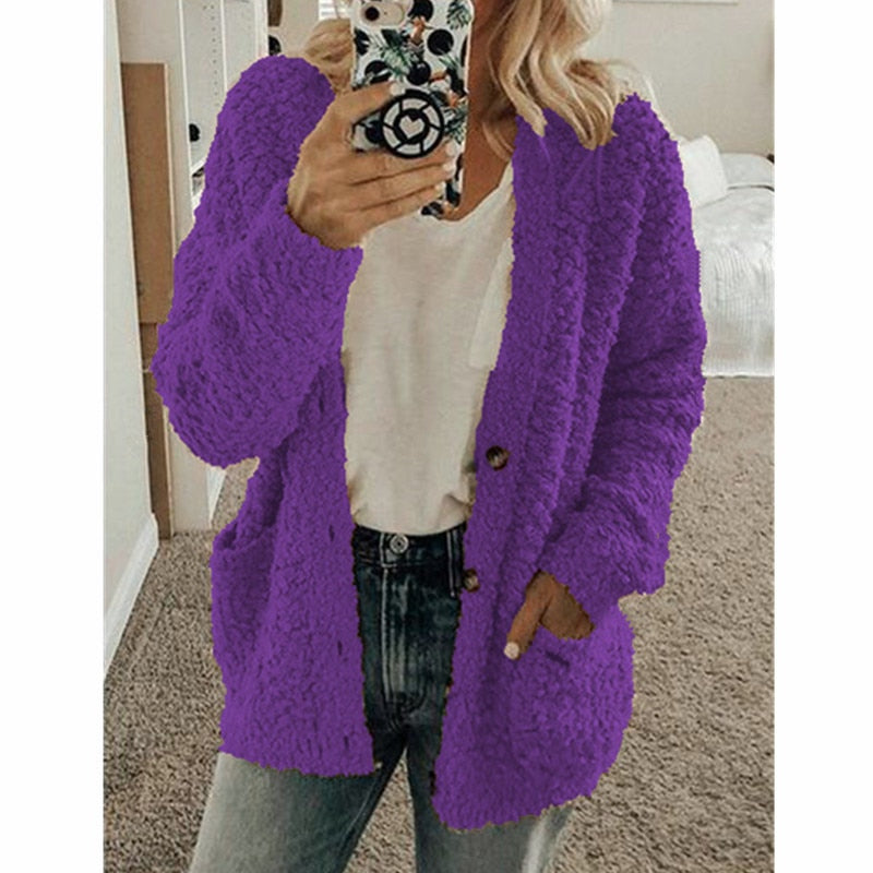 Leythara Witte Fuzzy Gebreide Cardigan