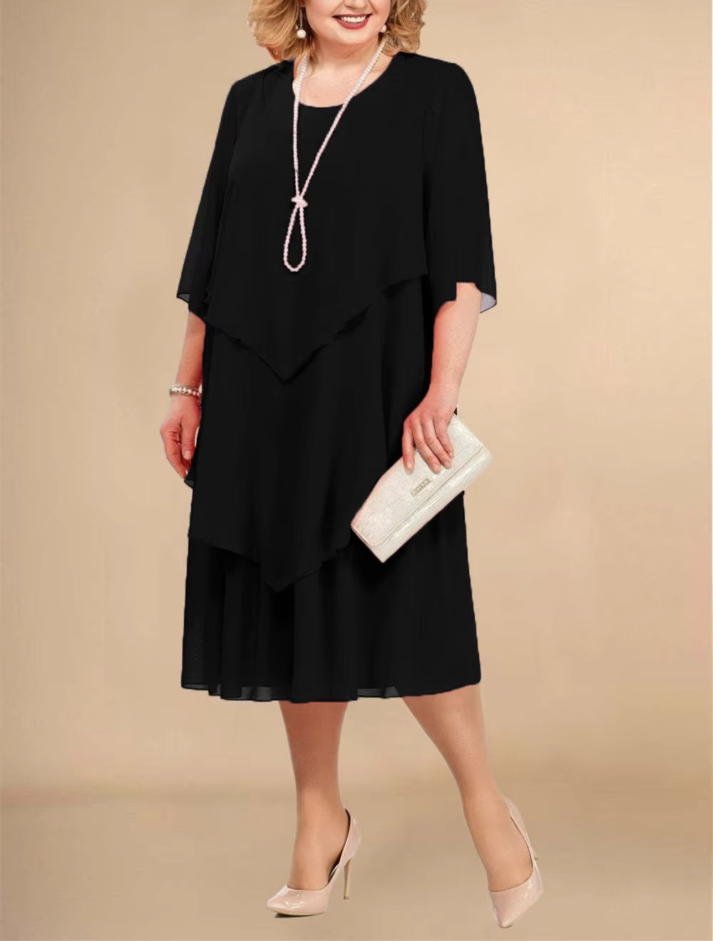 Roswitha® | Edles Chiffonkleid in Lagenoptik