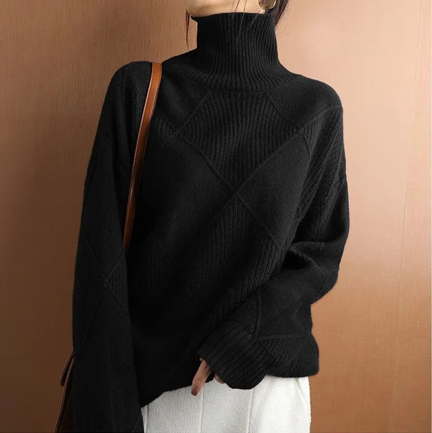 ModeGeist | Strickpullover mit Hohem Hals Wollmischung Elegant und Warm