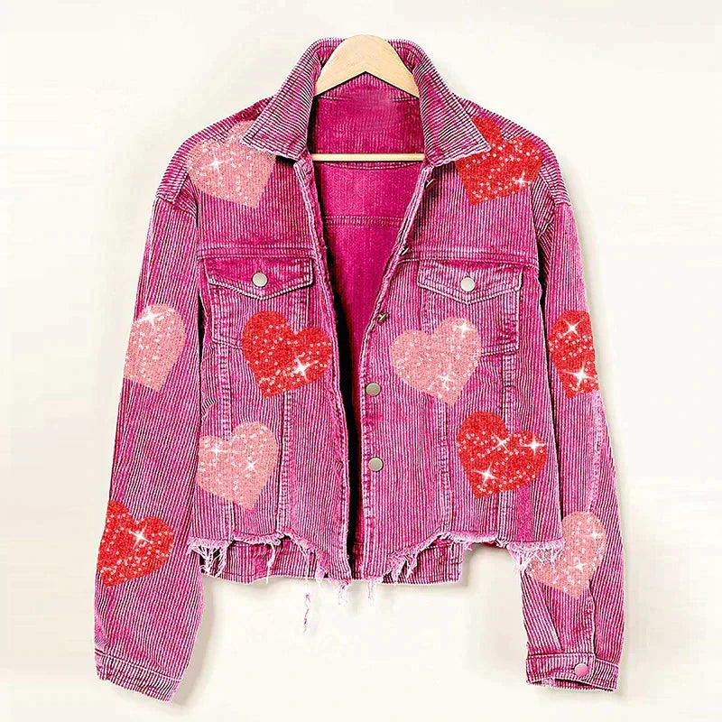 Bomberjacke mit Kordelzug und Paillettenherz