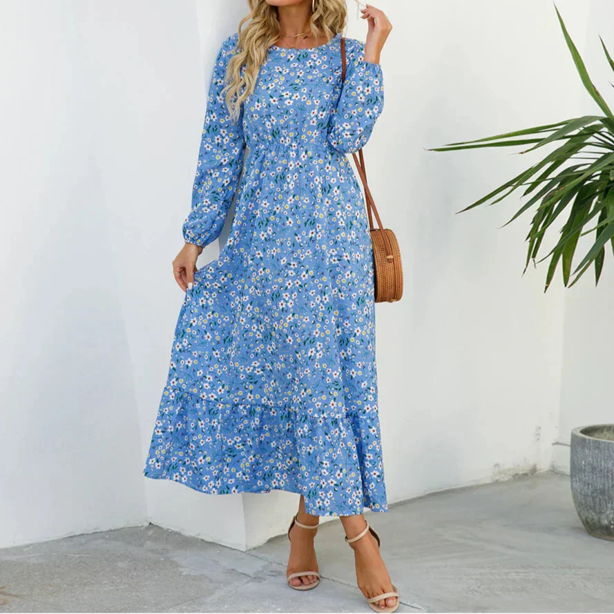 MODEGEIST Damen Maxi-Kleid Blumenmuster Verstellbare Träger Sommerkleid Fließend