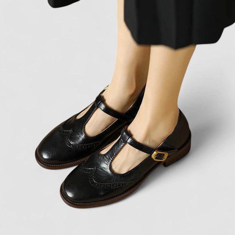 MODEGEIST Damen Mary Jane Schuhe Casual Komfort Lederoptik