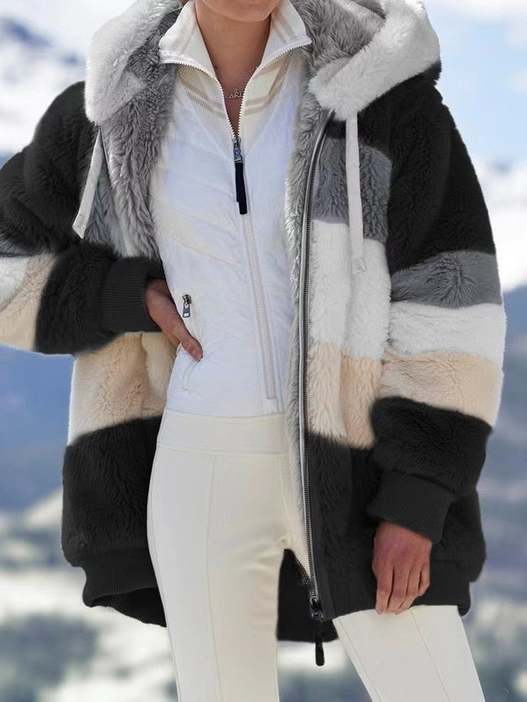 ModeGeist | Strick Teddyjacke mit Kapuze Polyester Weich, Warm