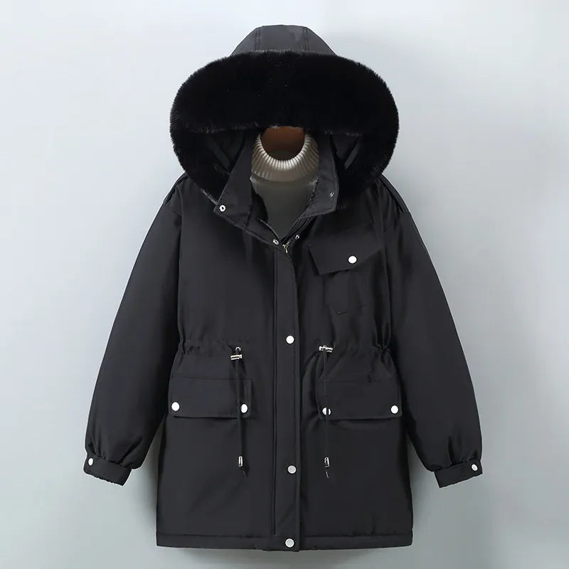 ModeGeist | Winterjacke - gesteppte Jacke mit Kapuze, Pelzkragen und weichem Fleecefutter