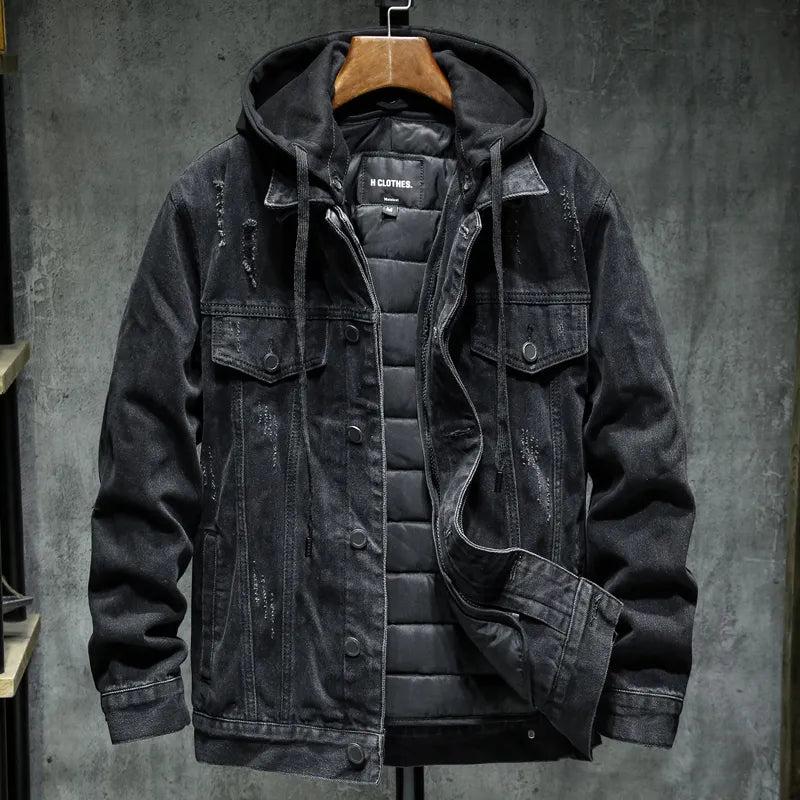 ModeGeist | Herren Jeansjacke mit modernem Kapuzenpulli