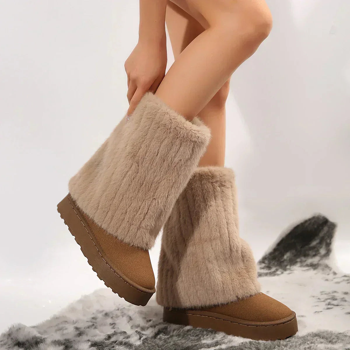 MODEGEIST Damen Winterstiefel Fell-Futter Wasserdicht Braun