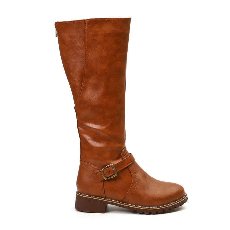 ModeGeist | High-Top Biker Stiefel mit Blockabsatz und Schnallendesign