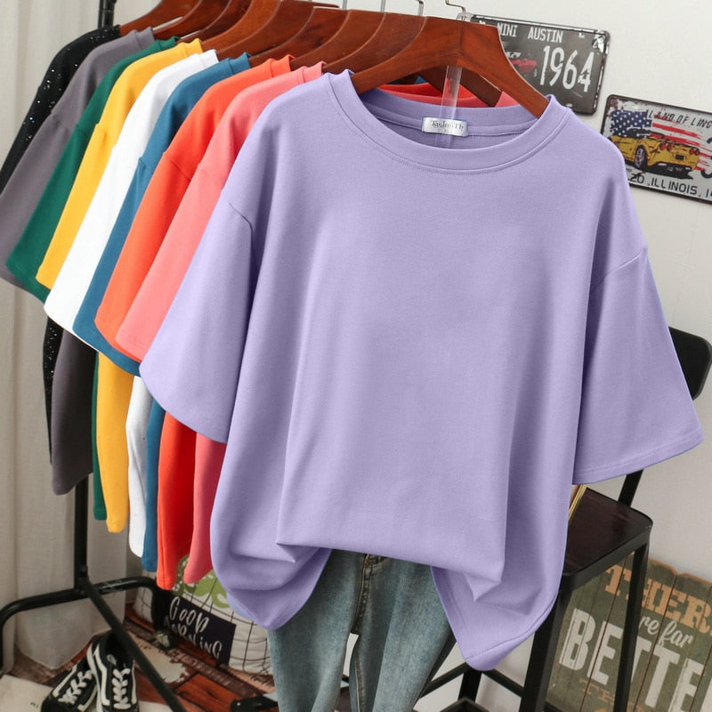 ModeGeist | Oversized Baumwoll-Basic-T-Shirt für Damen