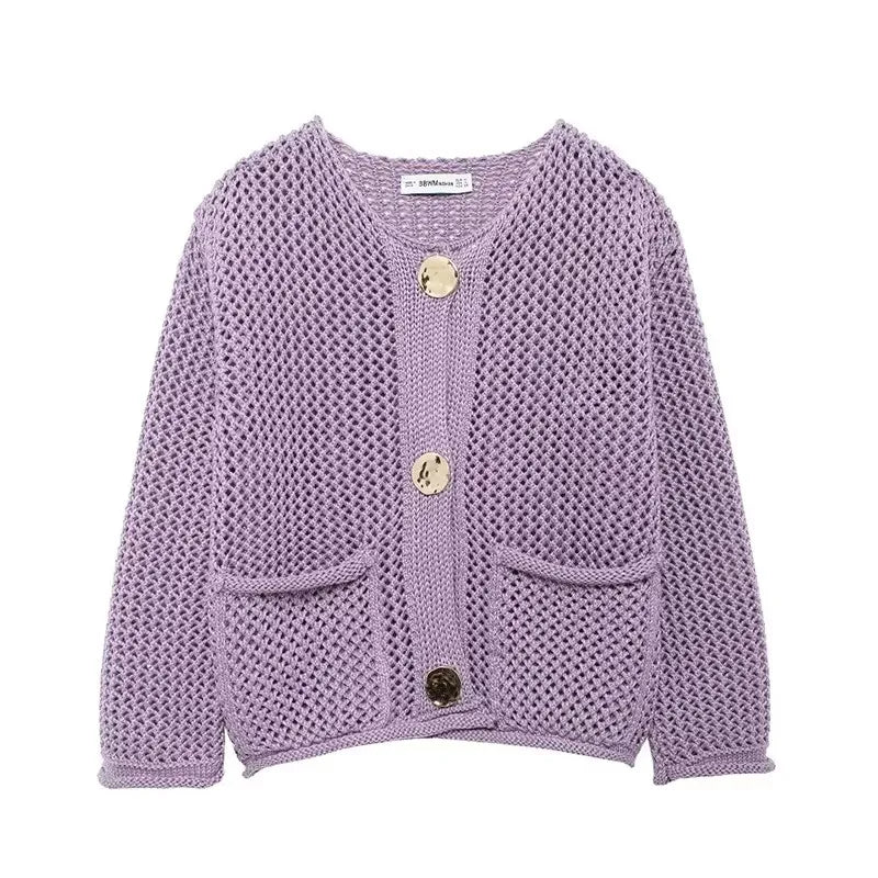 ModeGeist | Mesh Strick Strickjacke mit Fronttaschen