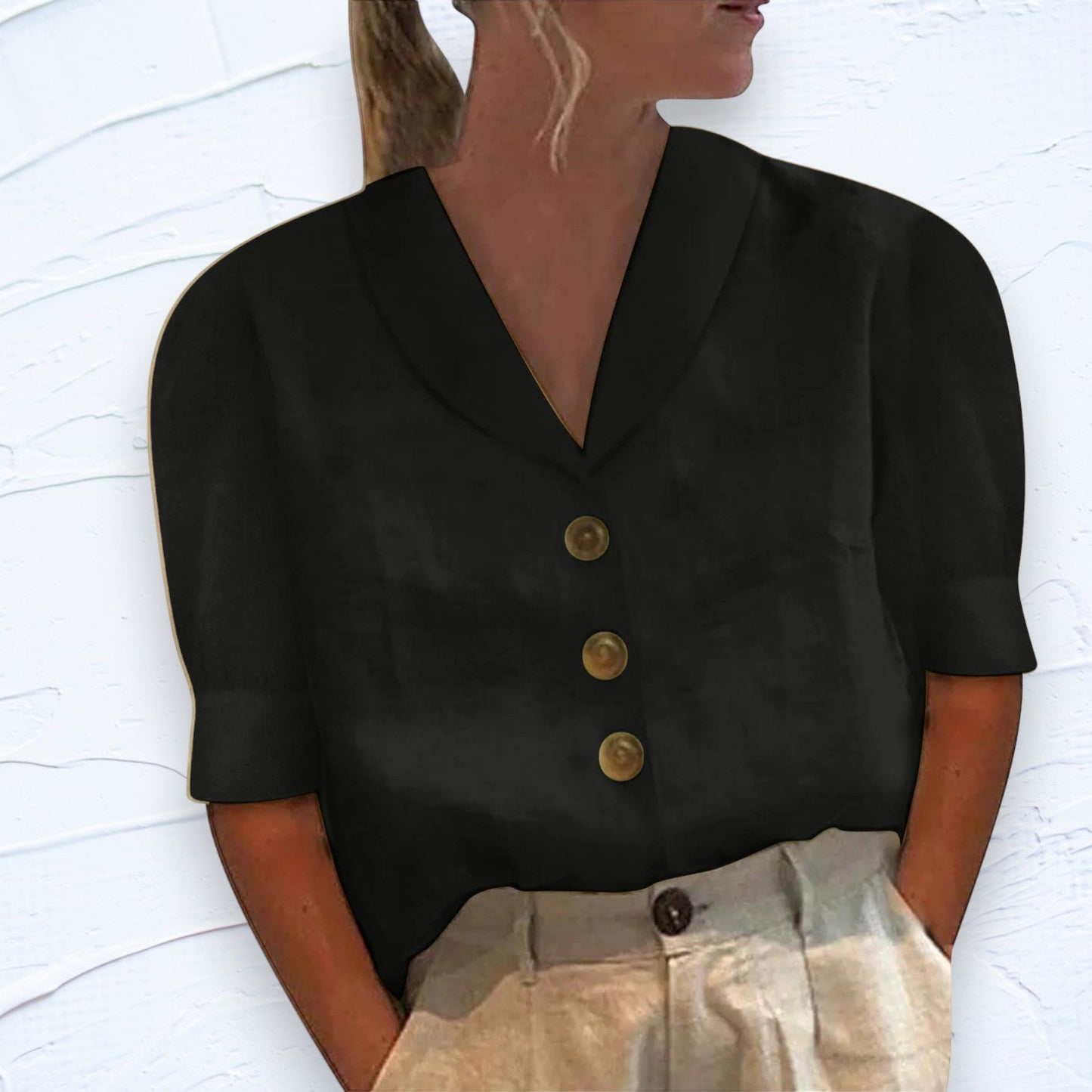 Geknöpfte Retro-Bluse mit Wickel-Front
