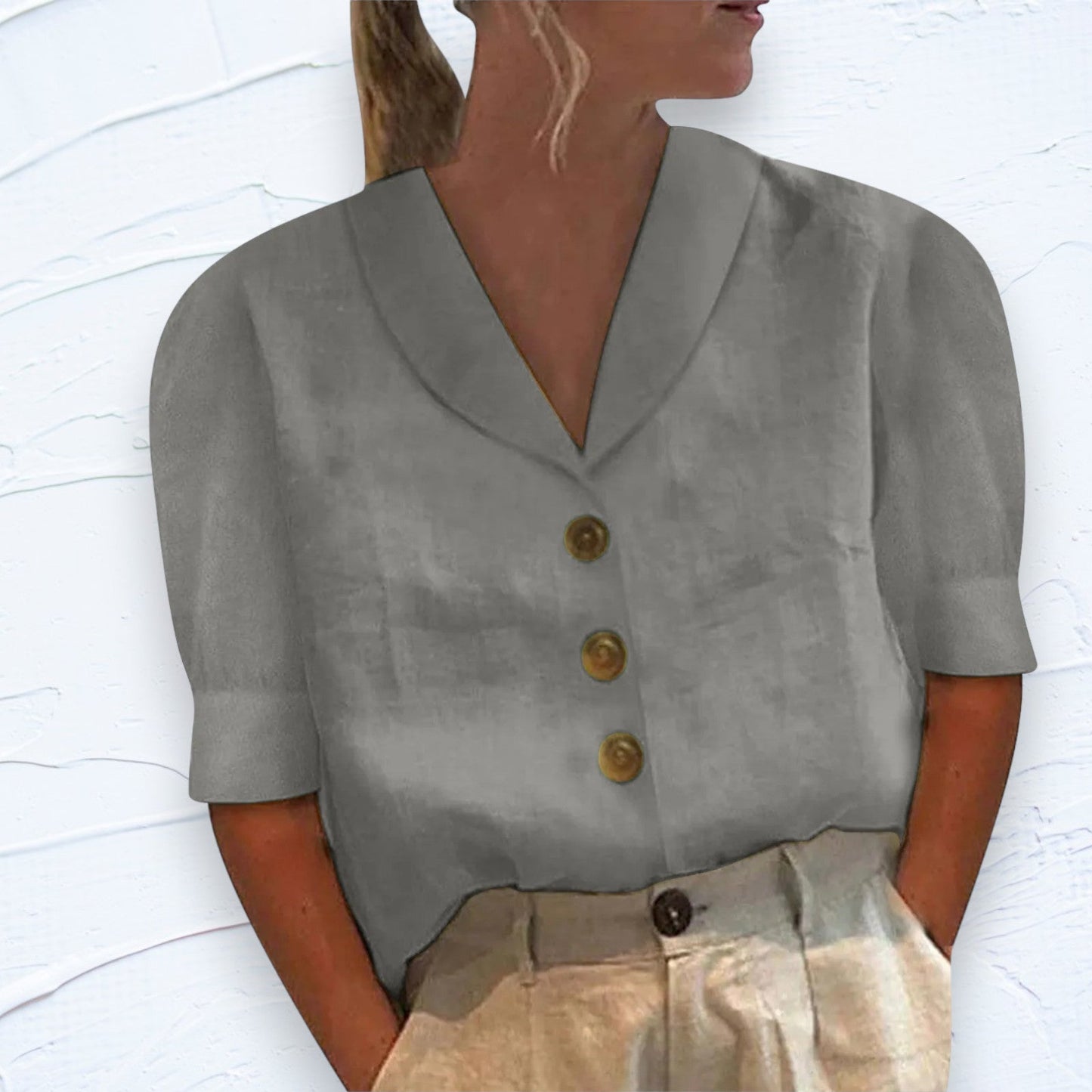 Geknöpfte Retro-Bluse mit Wickel-Front