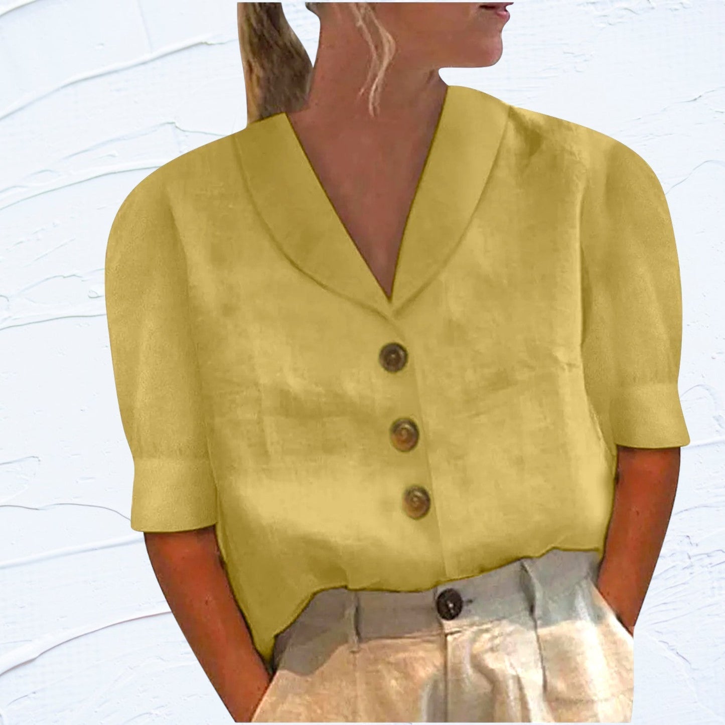 Geknöpfte Retro-Bluse mit Wickel-Front