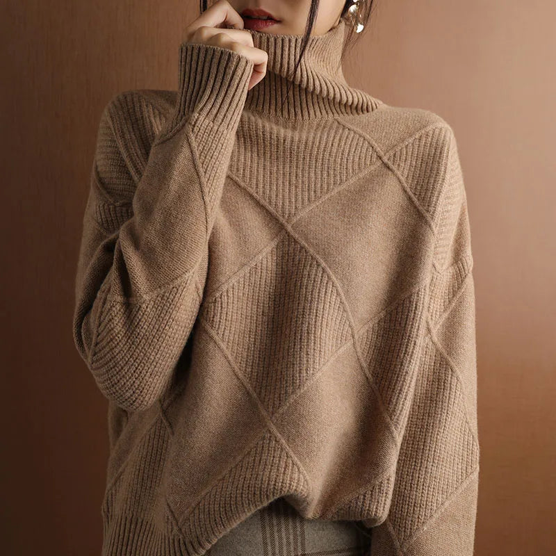 ModeGeist | Strickpullover mit Hohem Hals Wollmischung Elegant und Warm
