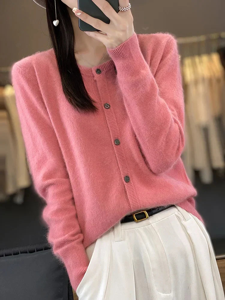 Damen-Mohairstrickjacke mit Knöpfen