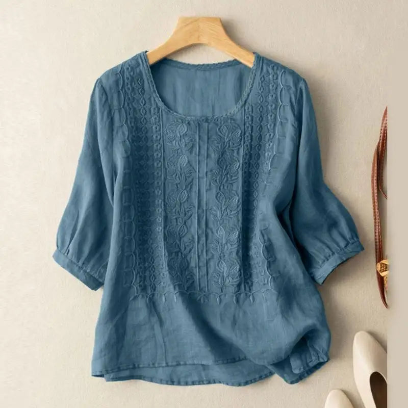 MODEGEIST Damen Bluse Blumenmuster Entspannte Passform Bestickt Leicht