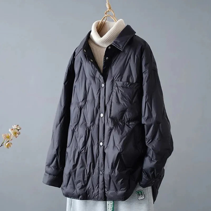 ModeGeist | Gestepptes Shirt-Jacke - Lockere Passform - Knopfverschluss - Leichtes Layering-Stück