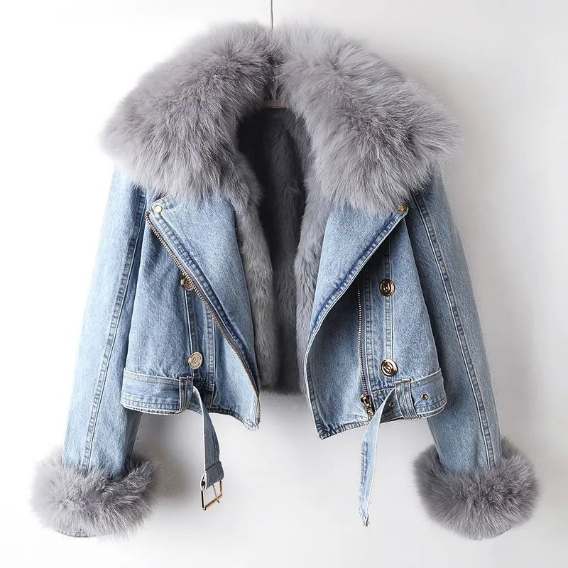 ModeGeist | Denim und Kunstfell Eleganz Jacke