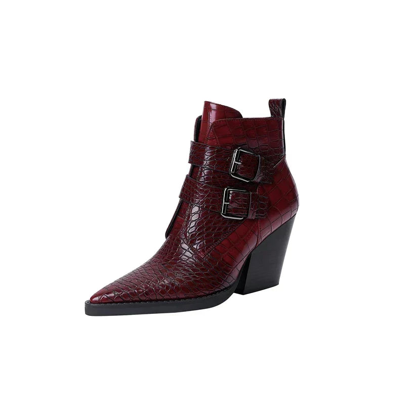 MODEGEIST Damen Stiefeletten Schnallenverschluss Kunstleder Schwarz
