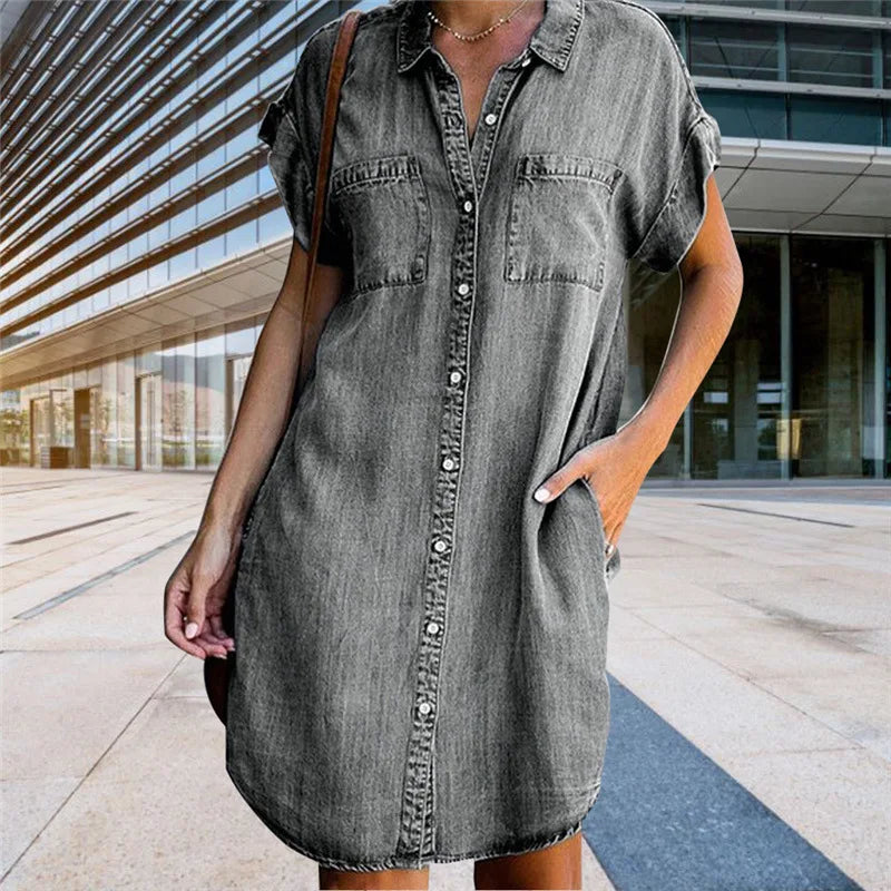Kurzärmliges Jeanshemdkleid Mia® für Damen