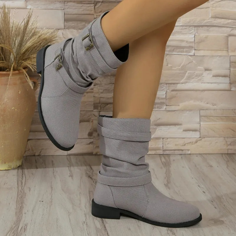 ModeGeist | Denim Schnallen-Stiefeletten