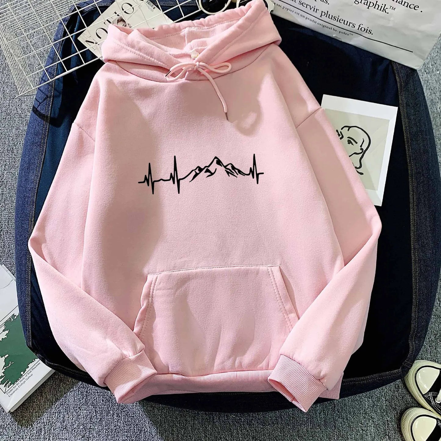 ModeGeist | Hoodie mit Puls-motiv Baumwolle und Polyester Trendy und Komfortabel
